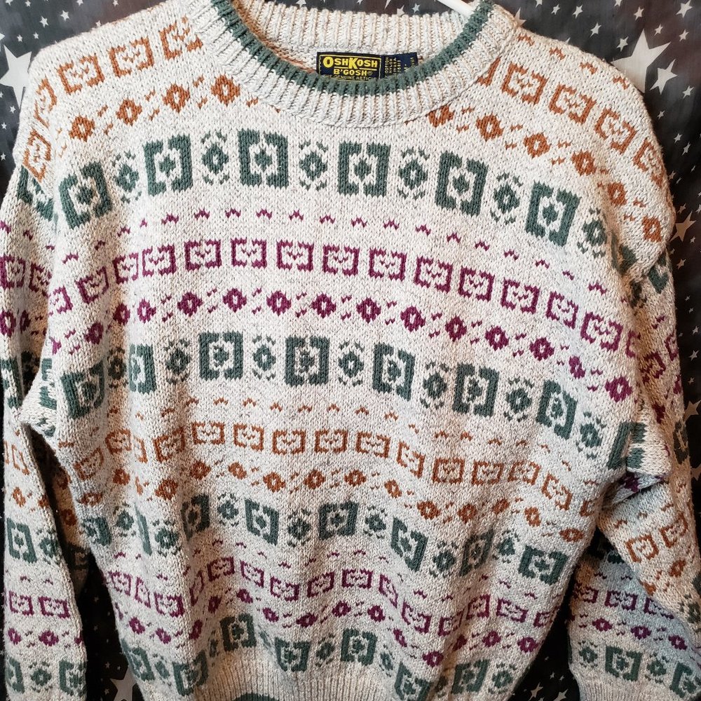 Vintage Sweater Geometric Pattern 80s Retro Adult M OshKosh BGosh